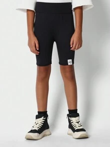 SUMWON Tween Girls Biker Short With Print - Black - View 1