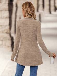 EMERY ROSE 女士简约日常长袖系带外套，女士深秋休闲系带常规袖宽松卡其色纯色女士外套，休闲日常穿着 - 卡其色 - 查看 2