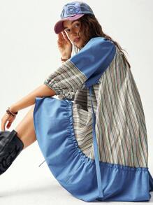 Bohemela Vestido de vacaciones de diseño de parche con rayas para mujer