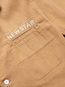 Manfinity Homme Men's Summer Letter Printed Workwear Short Sleeve Casual Denim Shirt With Pockets