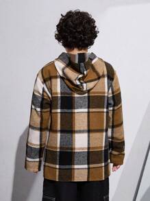 SHEIN Tween Boys Extended Size Hooded Plaid Jacket