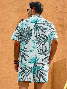 Manfinity Men's Leaf Print Holiday Beach Short Sleeve Shirt And Shorts Set - Multicolor - View 2