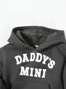 Cozy Pixies Baby Boy Casual Letter Print Hooded Sweatshirt And Jogger Pants, Thermal Lined , 2 Pcs/Set, Autumn/Winter - Grey - View 5