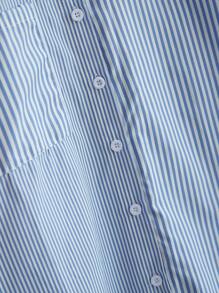 SHEIN LUNE Long Sleeve Shirt With Contrast Stripe Panel Fall Cloth For Women - Blue - View 6