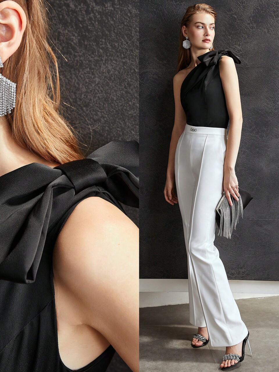 BOW SHOULDER ASYMMETRICAL NECK TOP