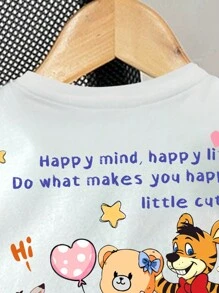 SHEIN 2pcs/Set Baby Girl Pink And White Summer Outfits,Cute Cartoon Animal & Letter Pattern Short Sleeve T-Shirt And Shorts,Casual Vacation Back To School - Multicolor - View 4