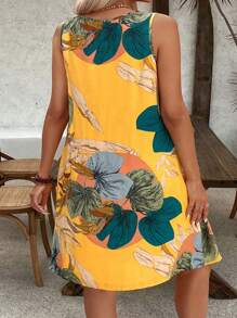 EMERY ROSE 女士大尺碼休閒圓領無袖裙，適合夏季 - 黃色 - 查看 2