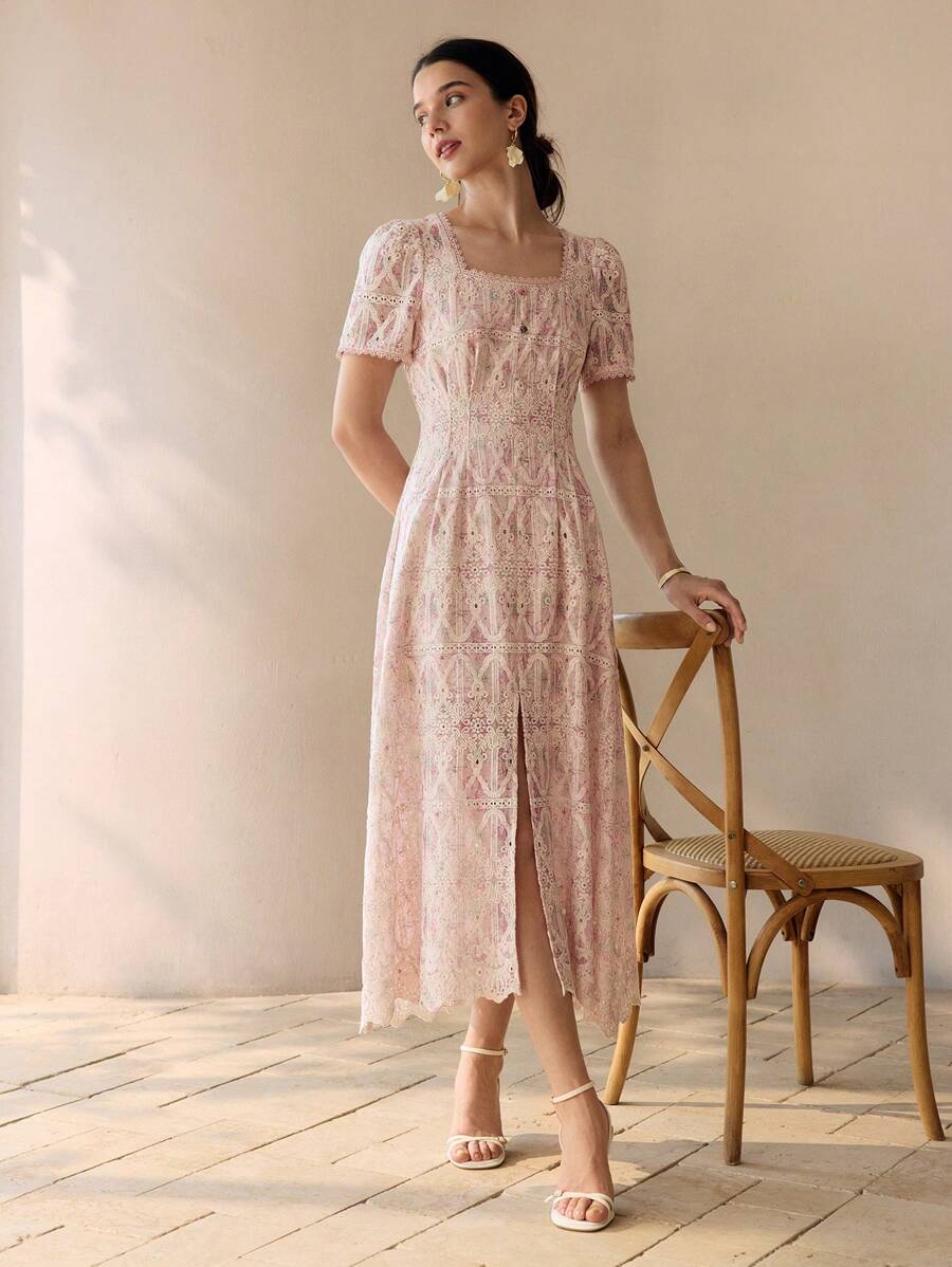 MOTF PREMIUM 刺繡開衩長筒洋裝