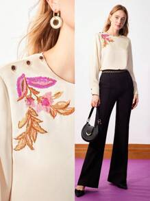 MOTF PREMIUM ÁO THÊU HOA VÁY THỜI TRANG - Màu be - Xem 2