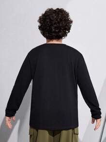 SHEIN Tween Boys加大尺碼卡通字母圖案長袖T恤