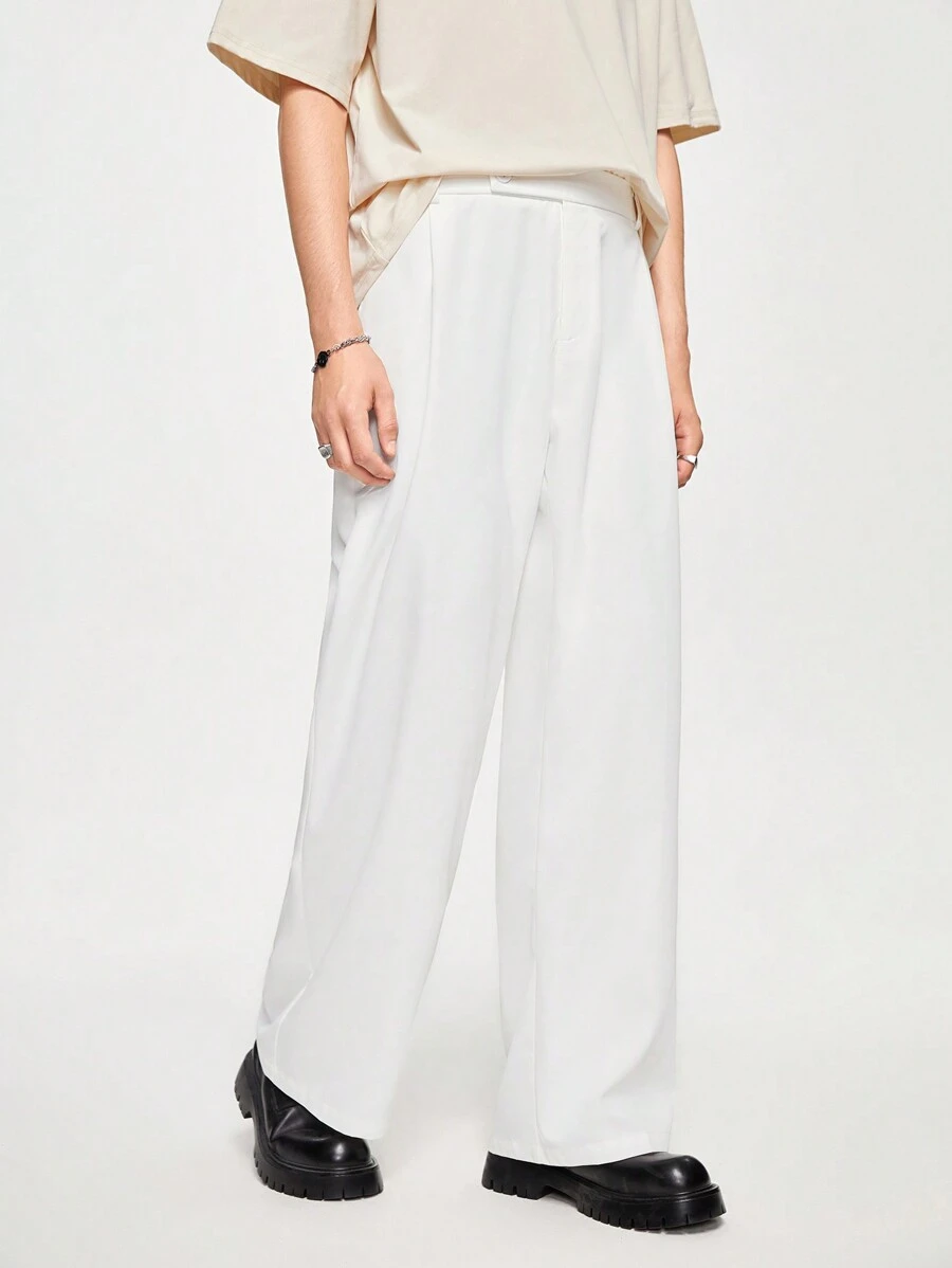 Manfinity Hypemode Quần tây ống đứng thời trang đơn giản, thoải mái, có túi, quần tây ống rộng màu trắng cho nam, quần ống rộng, quần oversize - trắng - Xem 1