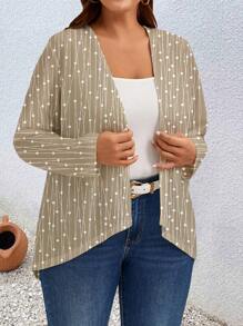 SHEIN LUNE Áo len dệt kim thông thường cỡ lớn dành cho nữ, dài tay, thích hợp cho mùa thu - Màu Khaki - Xem 1