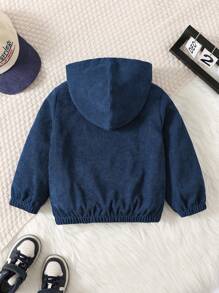 SHEIN 1 chiếc áo khoác có mũ bằng vải nhung có mũ trùm đầu bằng vải nhung thường ngày thoải mái dành cho bé trai trẻ, thích hợp để mặc hàng ngày, đi học, du lịch, thể thao, mùa thu đông - Màu xanh lam - Xem 3