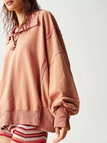 Bohemela Plus Size Casual Loose Split Hem Sweatshirt Fall - Orange - View 7