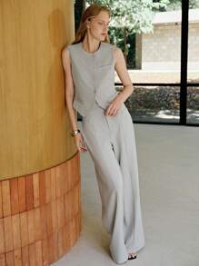 MOTF PREMIUM PRESS CREASE TAILORED WIDE LEG SUIT PANTS - Light Grey - View 2