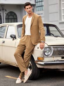 Manfinity VCAY Men's 2pcs Woven Business Casual Suit Set, Suitable For Spring And Autumn Seasons And Office Work - Brown - View 5