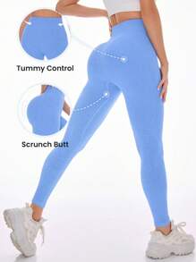 SHEIN Sovereign Charm 女士纯色宽腰运动紧身裤瑜伽裤