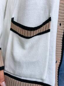 SHEIN LUNE Plus Size Women's Color Block Simple Daily Long Sleeve Cardigan - Multicolor - View 6