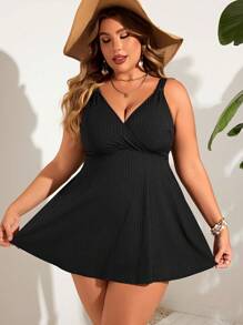 Swim Lushoire Ensemble de tankini d'été de couleur unie grande taille avec un débardeur et un short pour la plage