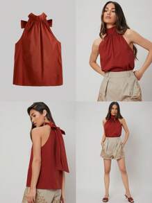 MOTF PREMIUM TIE BACK TOP - Burgundy - View 1