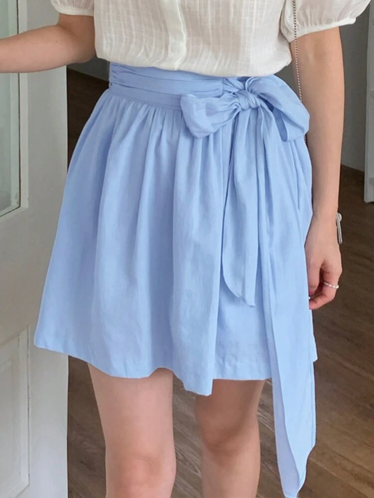 Women's Solid Color Simple Daily Wear Tie-Waist Skirt