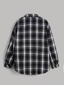 SHEIN Girlism Tween Girl 3pcs/Set Plaid Long Sleeve Shirt, White Cropped Tank Top And Riding Shorts, Casual School Style, Fall Outfit - Black - View 7