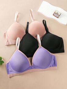 Wedaily 3pcs Small Size Solid Color Simple Wireless Bra - Multicolor - View 5