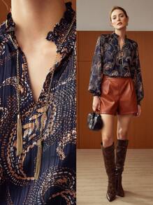 MOTF PREMIUM 佩斯利雪纺衬衫 - 彩色 - 查看 2