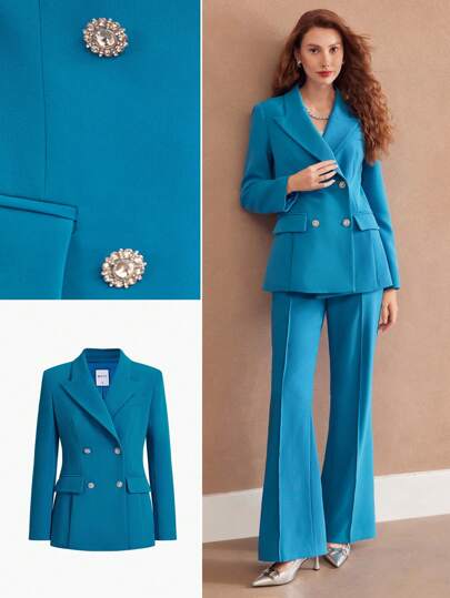 MOTF PREMIUM PEAK LAPEL DOUBLE BREASTED BLAZER