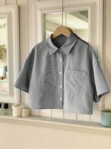 Comfortcana Áo sơ mi nữ sọc xẻ lưng - màu đen - Xem 6