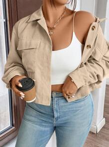 Franclia Plus Flap Pocket Drop Shoulder Jacket - Apricot - View 7