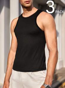 Manfinity VCAY 3pcs/Set Men's Knit Combo Casual Sleeveless Tank Top, Suitable For Summer