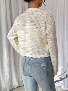 Chiquease Tie Front Pointelle Knit Cardigan - White - View 3