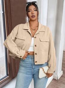 Franclia Plus Flap Pocket Drop Shoulder Jacket - Apricot - View 6