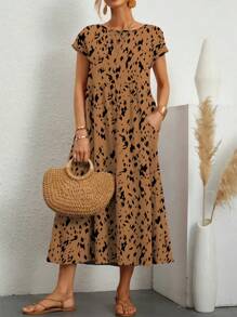 Spring And Summer Ladies Holiday Casual Random Print Long Dress