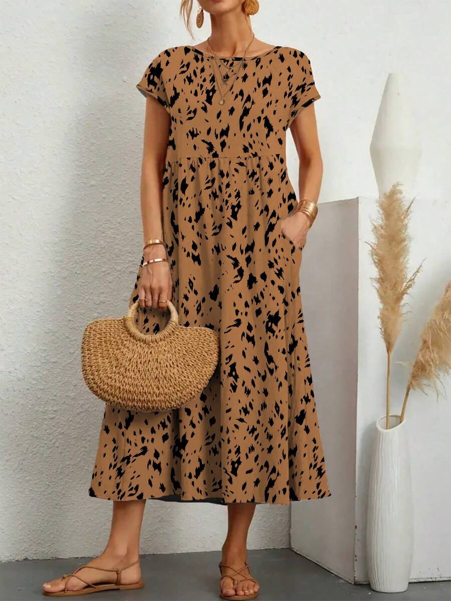 Spring And Summer Ladies Holiday Casual Random Print Long Dress