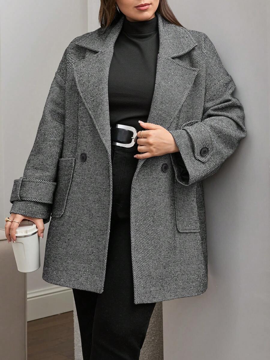 RueChic Cappotto oversize in cotone da donna con collo a bavero, spalle scoperte e doppio bottone