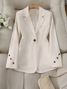 SHEIN Unity Ladies' Plain And Simple Daily Long Sleeve Suit Jacket Fall Cloth For Women - Apricot - View 1