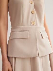 MOTF PREMIUM SOLID PEPLUM WAIST FOLD PLEATED HEM 2 IN 1 CRISSCROSS HALTER DRESS