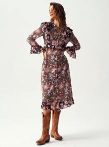 Bohemela Western Vacation Floral Pattern Women's Midi Dress - Multicolor - View 5