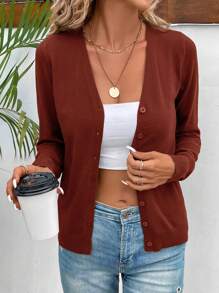 SHEIN LUNE Cárdigan ligero casual de unicolor para primavera/otoño - Burdeos - Ver 3