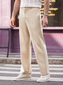 Manfinity VCAY Men's Woven Casual Long Straight Suit Pants, Spring/Summer - Khaki - View 7