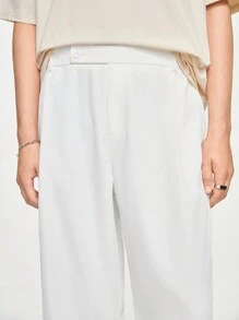 Manfinity Hypemode 男士简约时尚直筒舒适商务裤带口袋男白色阔腿正装裤宽松裤大码裤子 - 白色 - 查看 3