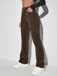 SHEIN MOOSTA Casual Solid Color Corduroy Pants, Versatile Fall Cloth For Women