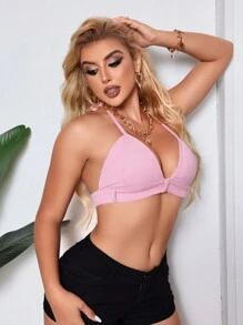 SHEIN SXY 女性純色簡約日常牛仔上衣 - 粉色 - 查看 6