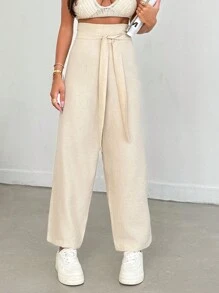 RueChic 女款純色彈性腰帶長褲