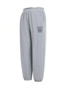 SHEIN Conjunto de 2 piezas: Sudadera holgada de manga larga impresa y Pantalones deportivos casuales con puños elásticos para correr, hip-hop, danza y otros deportes de niña con estilo y versatilidad para primavera y otoño