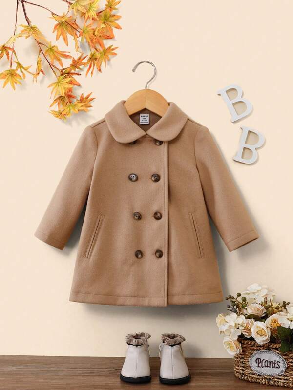 SHEIN Baby Girl's Warm And Cute Woolen Turn-Down Collar Mid-Length Coat, Fall/Winter