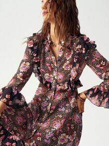 Bohemela Western Vacation Floral Pattern Women's Midi Dress - Multicolor - View 4