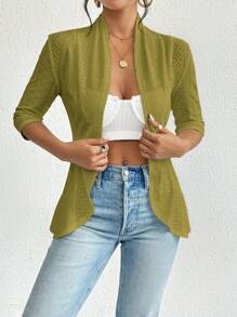 SHEIN Privé Áo khoác nữ màu trơn đơn giản hàng ngày - Màu xanh Ô liu - Xem 5